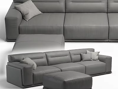 Modern Gray Two Seater Sofa With Throw Pillows And Ottoman 3d model