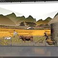Agricultural Exhibition Hall Displaying Traditional Farming Scene with Rice Field Farmer and Ox