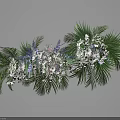 Elegant Floral Display Design With Green Palm Leaves And White Flowers