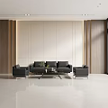 Modern Minimalist Office Reception With Marble Counter Brand Logo Wall And Potted Green Plants