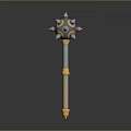 Ornate Spiked Mace Weapon With Blue Accents Gold Trim And Twisted Silver Handle