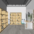 Modern Pet Store Interior With Glass Display Shelves And Pet Figurines On Wooden Flooring