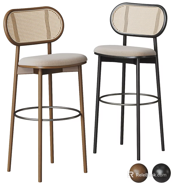 Modern Stylish Bar Stools With Woven Backs Padded Seats And Wooden Metal Frames 3d model 