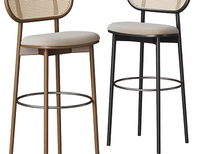 Modern Stylish Bar Stools With Woven Backs Padded Seats And Wooden Metal Frames 3d model