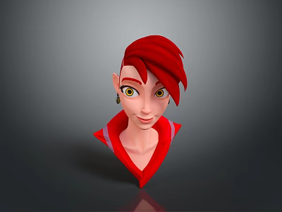Game Movie Character with Red Hair Pointed Ears Yellow Eyes and Red Outfit 3d model