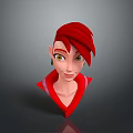 Game Movie Character with Red Hair Pointed Ears Yellow Eyes and Red Outfit