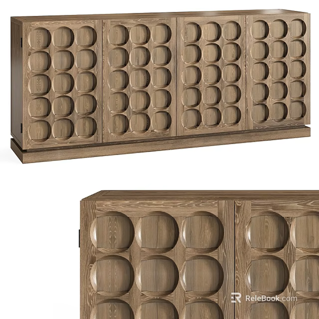 Wooden Entryway Cabinet And Side Cabinet With Circular Patterns For Home Decor 3d model 
