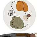 Modern Round Rug With Abstract Orange Green Patterns And Minimalist Decor Accents