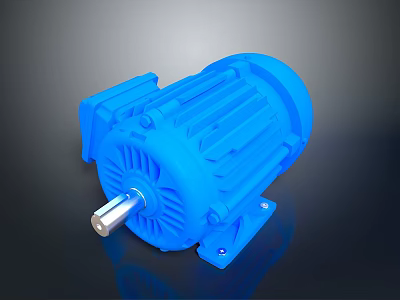 Blue Electric Motor With Rotating Shaft And Industrial Metal Frame Design 3d model