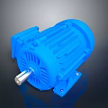 Blue Electric Motor With Rotating Shaft And Industrial Metal Frame Design