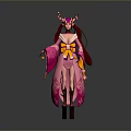 Pink Purple Decorative Female Costume With Ornate Headdress And Accessories