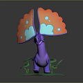 Vibrant Fantasy Purple Creature Character With Orange Blue Wings On Green Plant Base