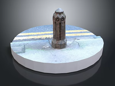 Urban Street Scene Component With Circular Base Column Road Pattern And Yellow Lines 3d model