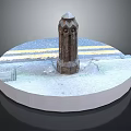 Urban Street Scene Component With Circular Base Column Road Pattern And Yellow Lines