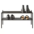 Various Style Shoes Arranged On Black Metal Multi Layer Shoe Rack