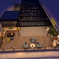 Roof Garden Design Featuring Wooden Deck Outdoor Seating Lighting And Green Plants