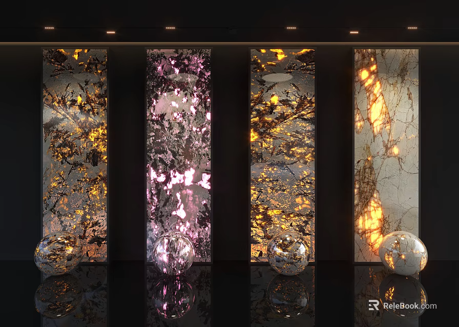 Modern Luxury Background Wall Featuring Colorful Glossy Marble Texture And Spherical Decorations In Elegant Room 3d model 