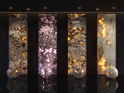 Modern Luxury Background Wall Featuring Colorful Glossy Marble Texture And Spherical Decorations In Elegant Room 3d model