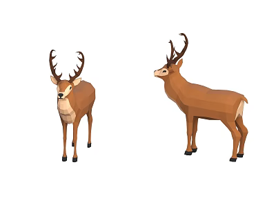Low Poly Style Two Deer Illustration With Polygonal Design And Standing Pose 3d model