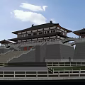 Ancient Traditional Chinese Architecture Featuring Multi Story Structure Gray Walls Red Doors And Eaves Roof