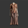 Women's Orange Pink Clothing Set Short Sleeved Shirt Long Skirt On Mannequin Gradient Gray Background