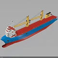 Colorful Cargo Ship With Blue Hull Red Deck And Yellow Cranes