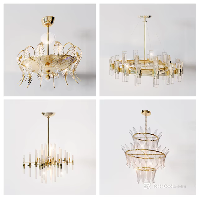 Elegant Modern Chandeliers With Gold Frame Glass Elements And Multi Layer Design Structure 3d model