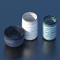 Ceramic Dinnerware Set Featuring Striped White Teal Cups and Dark Colored Bowl Design 3d model