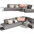 Gray Sectional Sofa With Multiple Colored Pillows Side Table And Throw Blanket 3d model