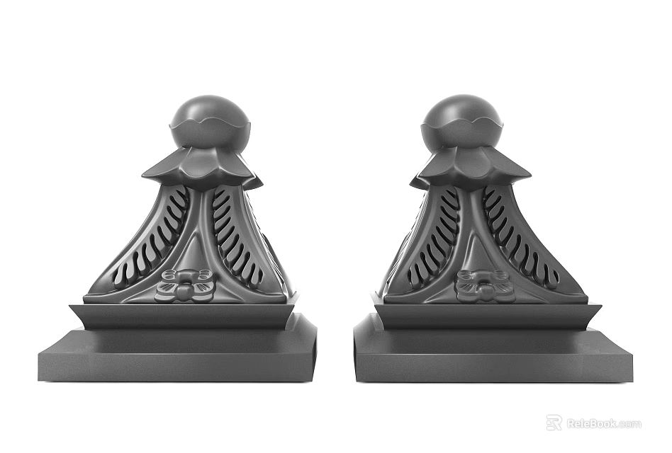 Elegant Carved Decorative Ornaments With Intricate Patterns Black Finish Spherical Top Square Base 3d model 