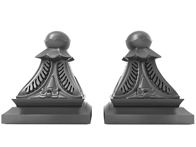 Elegant Carved Decorative Ornaments With Intricate Patterns Black Finish Spherical Top Square Base 3d model