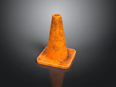 Orange Rusted Traffic Cone Placed on Black Background with Square Base 3d model