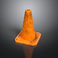Orange Rusted Traffic Cone Placed on Black Background with Square Base