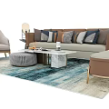 Sofa and Coffee Table Set with Decorative Pillows White Tabletop and Blue White Rug 3d model