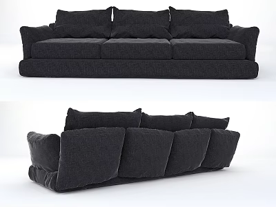 Black Fabric Three Seater Sofa With Plush Cushions Modern Comfortable Design 3d model