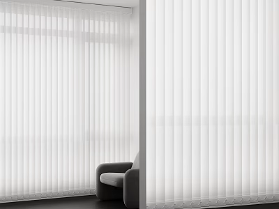 White Venetian Blinds Covering Window In Bright Interior Room With Comfortable Gray Chair 3d model