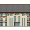 Traditional Style Office Building With Gray Tile Roof Light Walls Multiple Windows And Glass Entrance