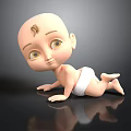 Cute Baby Crawling on Smooth Surface Wearing White Diaper 3D Illustration