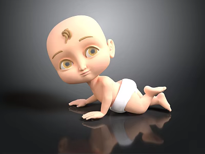 Cute Baby Crawling on Smooth Surface Wearing White Diaper 3D Illustration 3d model