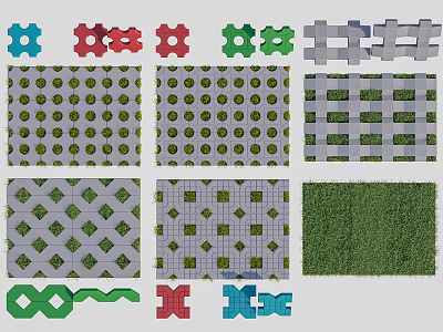 Decorative Outdoor Floor Tiles With Various Colors Interlocking Patterns Grass Style And Geometric Designs 3d model