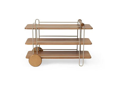 Rolling Side Table With Three Wooden Shelves And Metal Frame 3d model