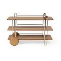 Rolling Side Table With Three Wooden Shelves And Metal Frame