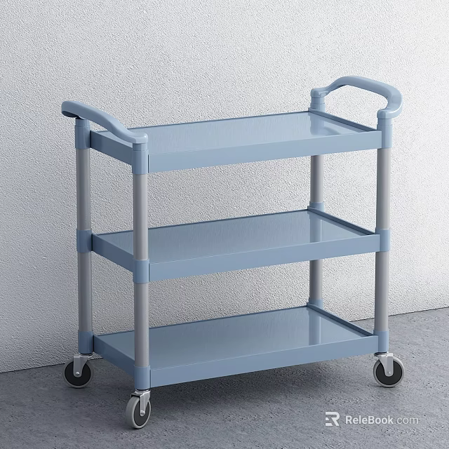 Blue Three Tier Sideboard Trolley With Wheels And Lightweight Design For Kitchen Storage 3d model 