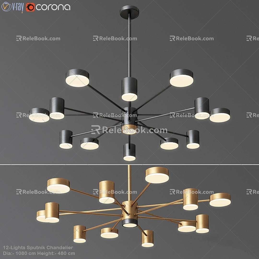 modern chandelier artificial satellite alignment linear led suspension 3d model