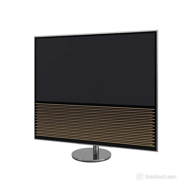Modern Venetian Blinds with Golden Stripes on Black Monitor and Silver Base 3d model 