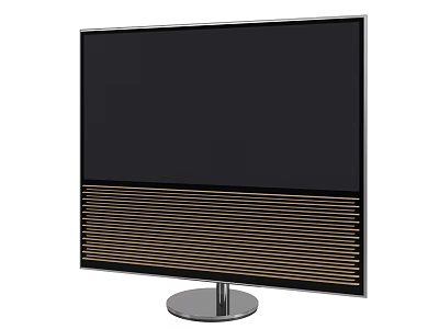 Modern Venetian Blinds with Golden Stripes on Black Monitor and Silver Base 3d model
