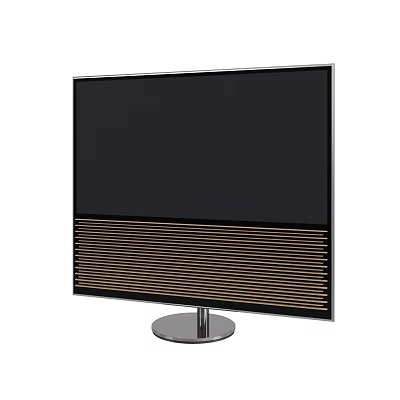 Modern Venetian Blinds with Golden Stripes on Black Monitor and Silver Base 3d model
