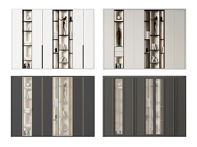 Modern Bookcase Interior With Glass Doors White Dark Gray Shelves And Decor 3d model