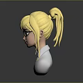 3D Female Character With Blonde Ponytail Black Glasses And Blue Eyes In White Collar