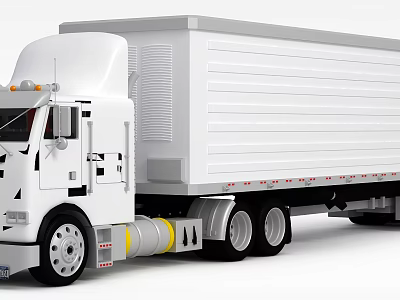 Practical Storage Locker Design On White Truck With Enclosed Trailer And Large Wheels 3d model